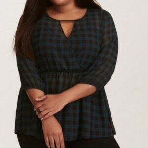 TORRID | Sheer Plaid Peplum Blouse Top | Sz. 1X
